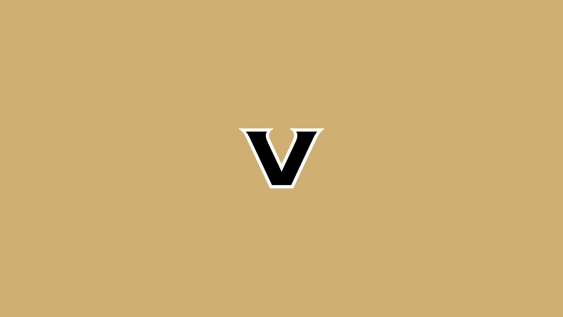 一個黑色字母 V 帶白色輪廓，在黃褐色背景上。