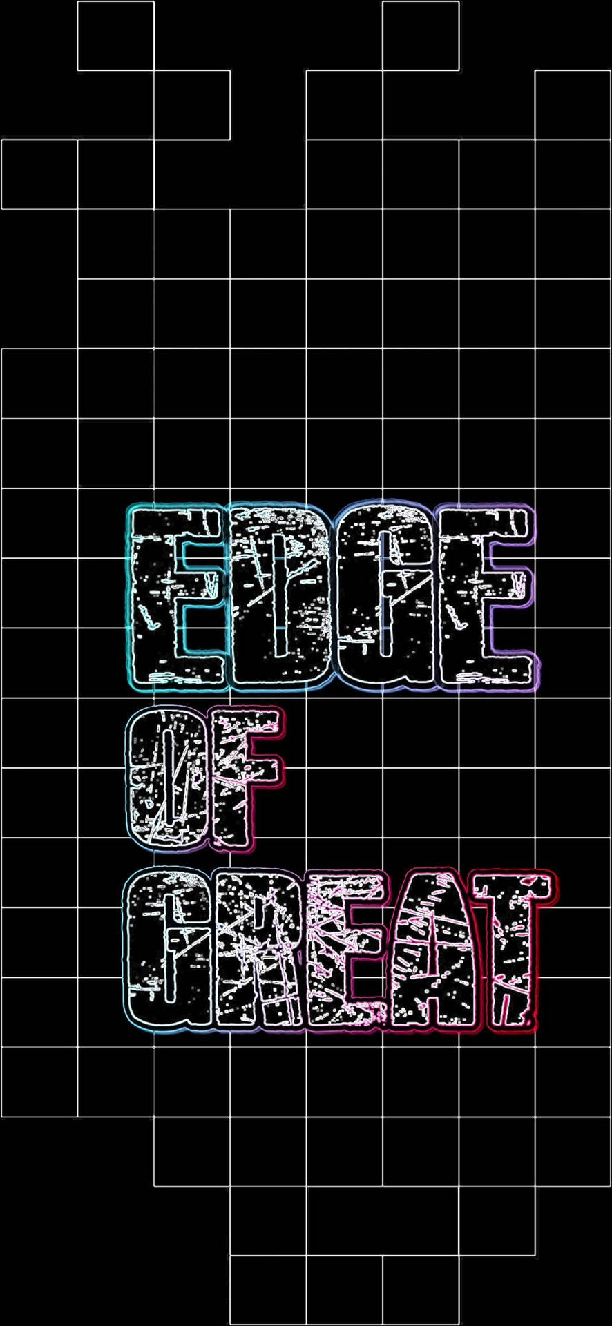 在黑色網格背景上以霓虹輪廓顯示 Edge of Great 的文字。