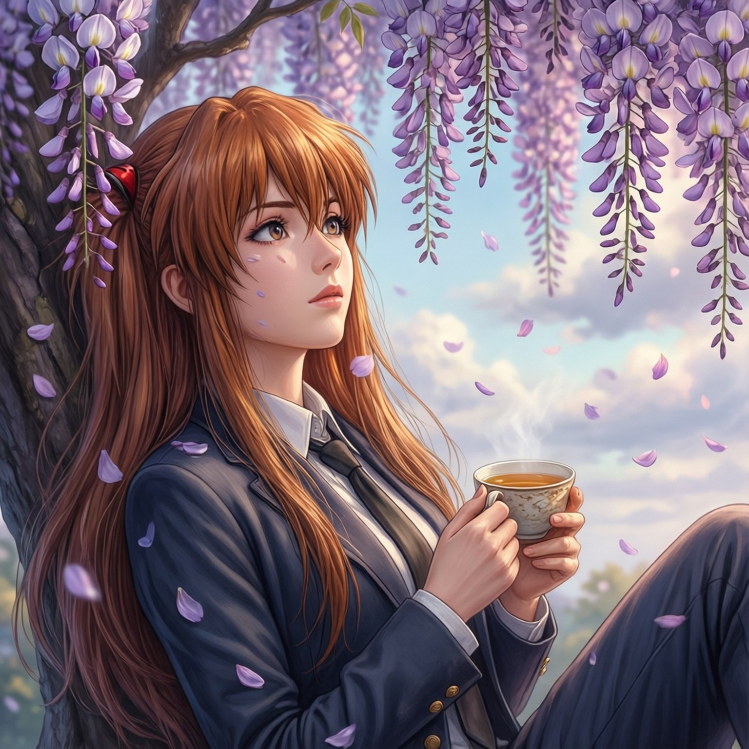 茶與紫藤 壁紙