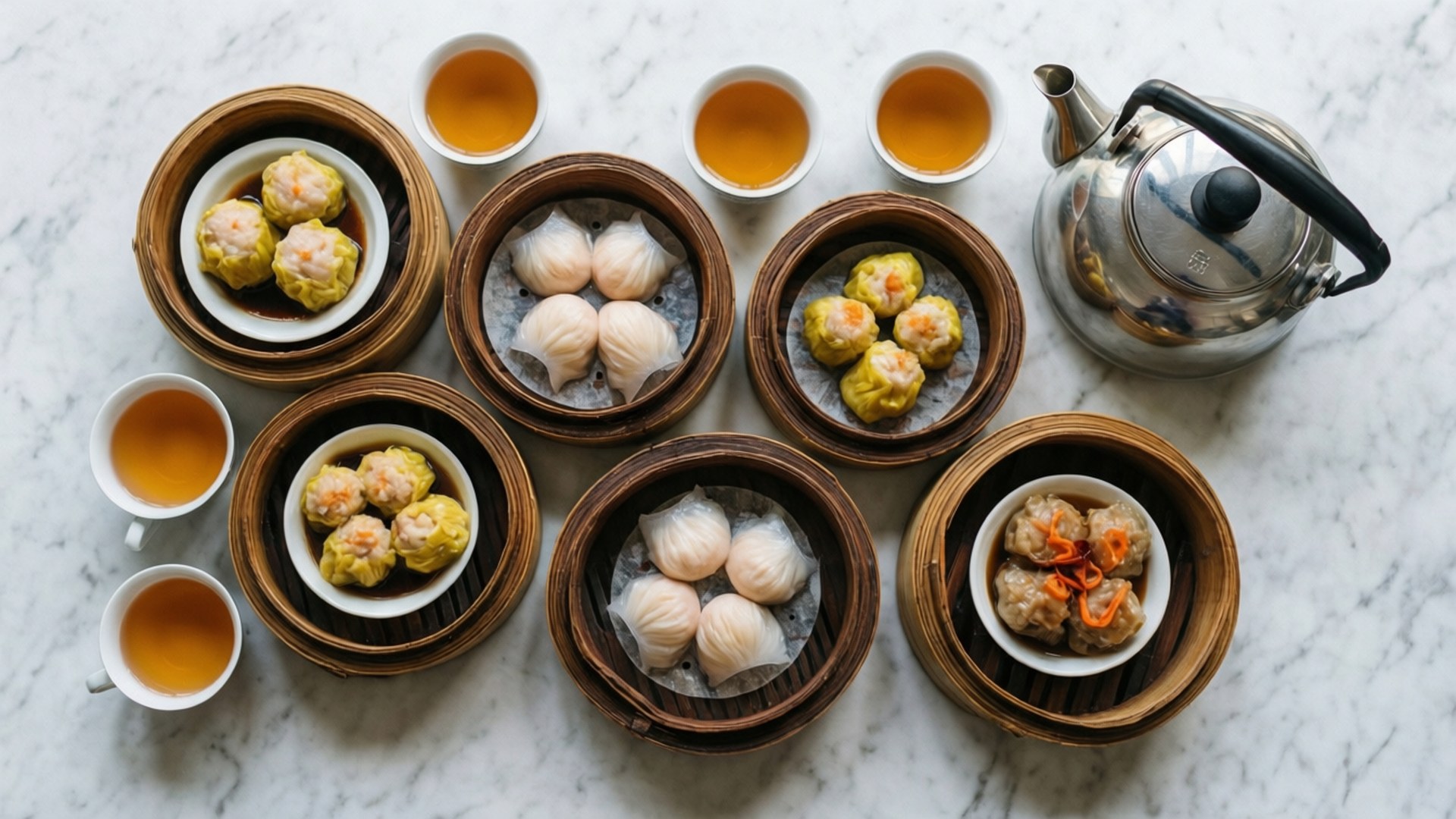 點心與茶葉的俯拍構圖，完美呈現簡潔現代的風格。