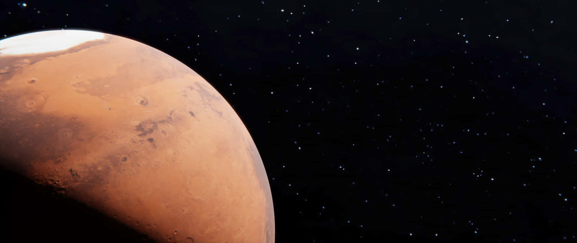 火星行星在太空中發光，背景有星星