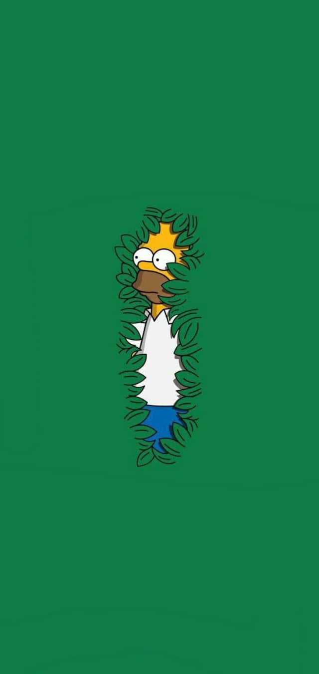 Cartoon Characters 桌布 壁紙 — 荷馬·辛普森以驚訝的表情從純綠色壁紙上一個鋸齒狀的洞中探頭窺視。