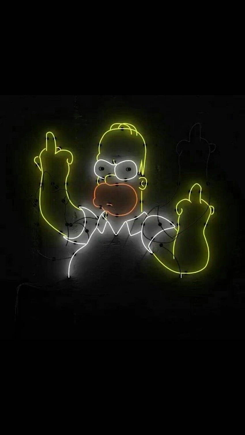 荷馬·辛普森在黑暗房間中做出粗魯手勢的霓虹燈牌。