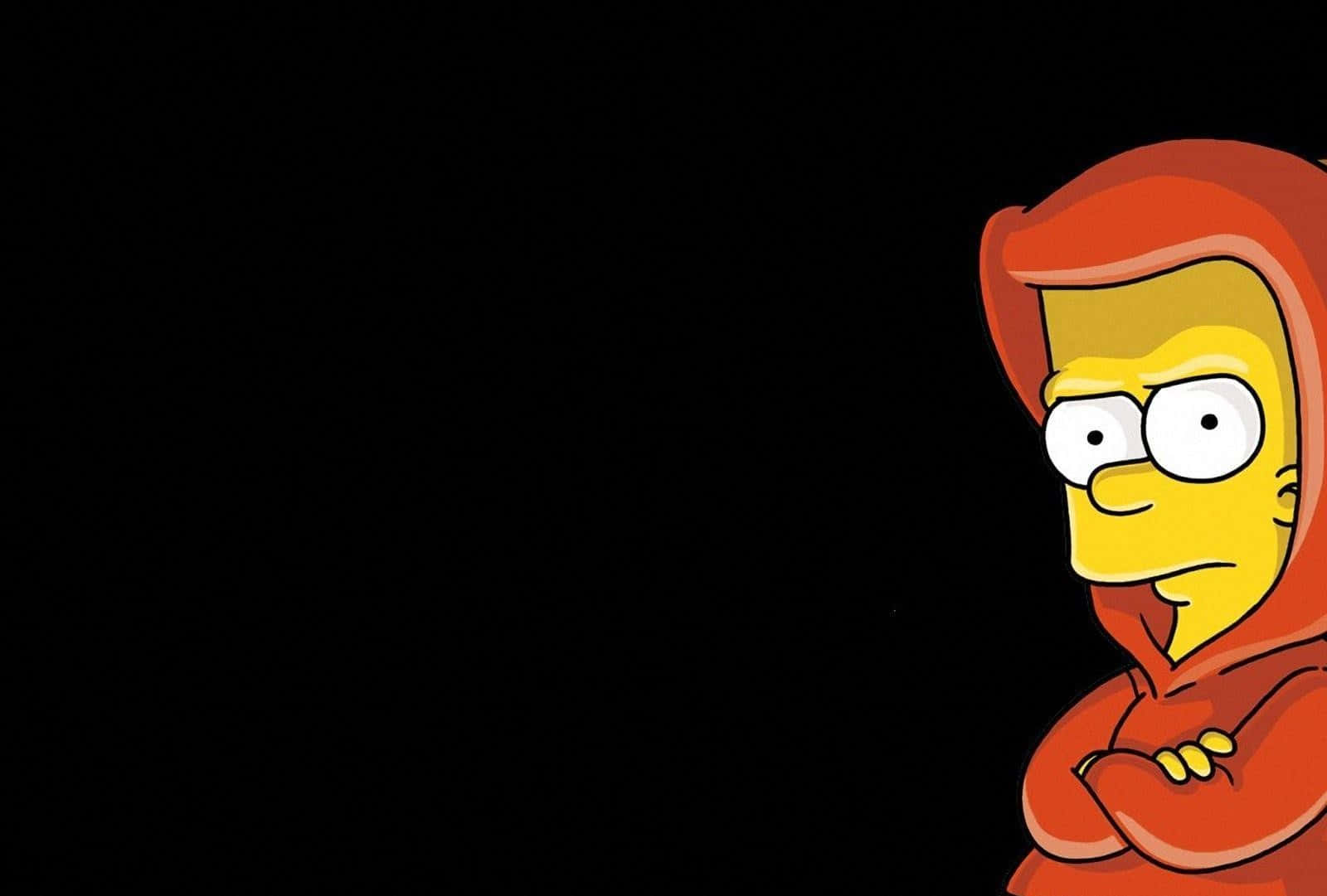 Bart Simpson Gangster 桌布 壁紙 — 荷馬·辛普森穿著紅色連帽衫，雙臂交叉，表情懷疑，站在黑色背景前。