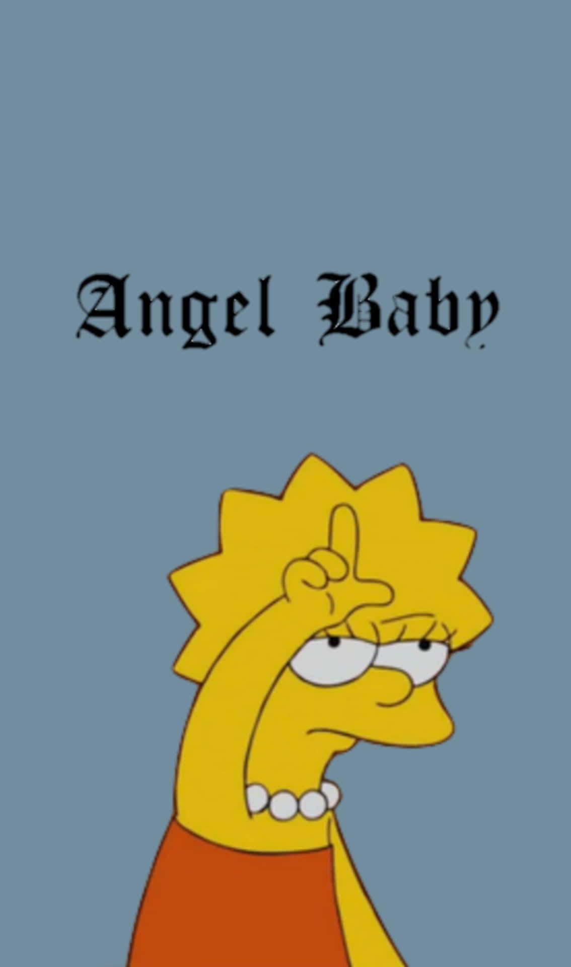 麗莎·辛普森卡通角色做出手指手勢，帶有文字Angel Baby。