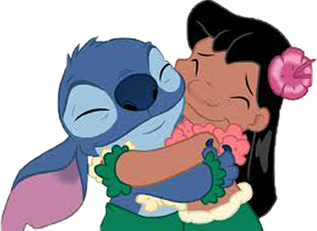 莉萝與史迪奇擁抱 壁紙 — Lilo 與 Stitch 閉上眼睛，帶著喜悅的表情，溫暖而深情地擁抱。