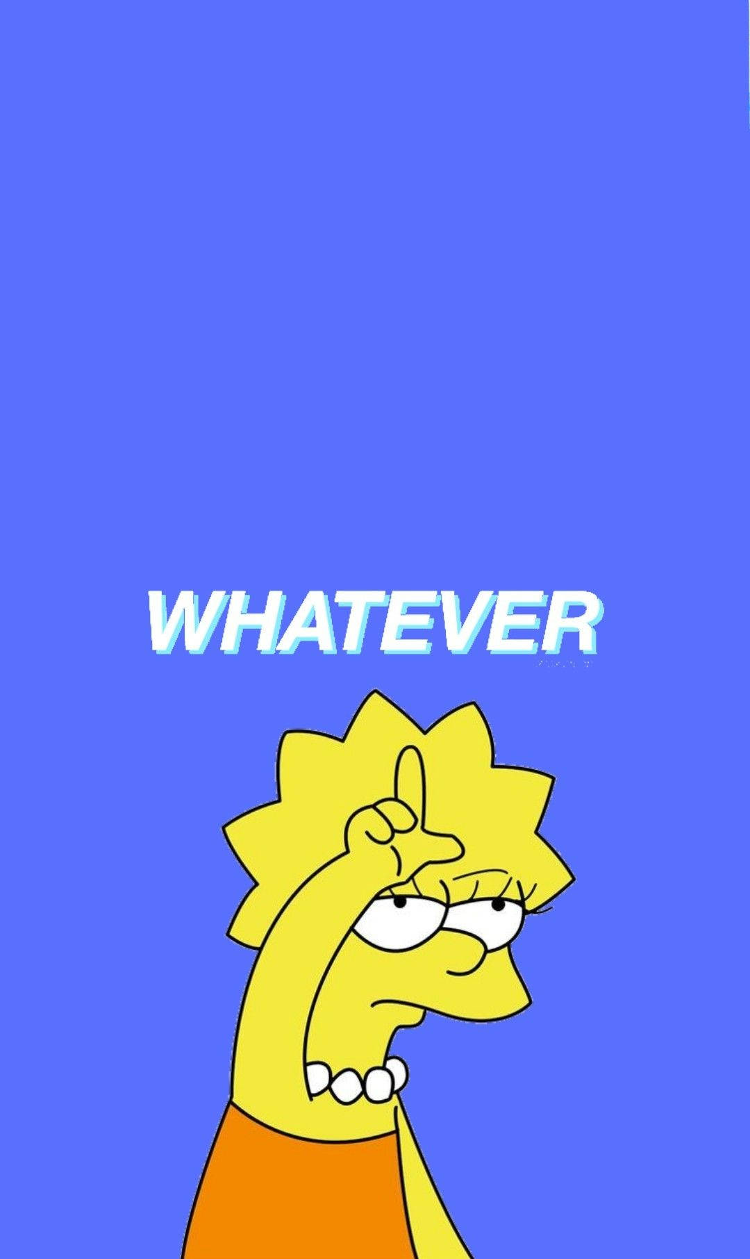麗莎·辛普森帶著惱怒表情在藍色背景上舉起一根手指，文字為「WHATEVER」。