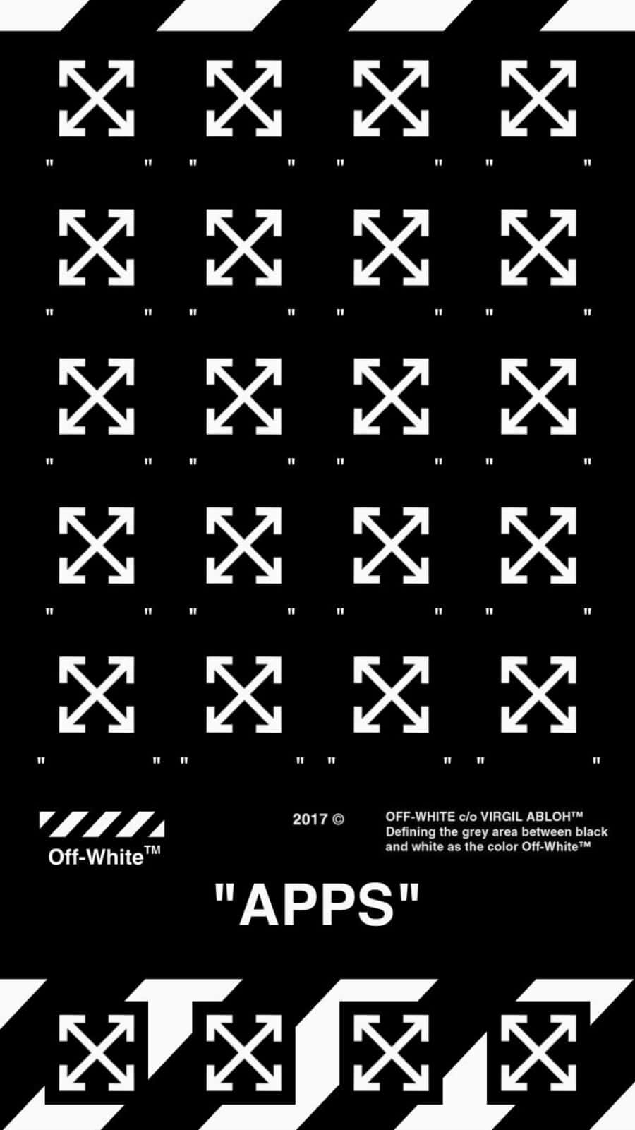 黑色背景，白色箭頭標誌以網格圖案排列，帶有品牌文字。