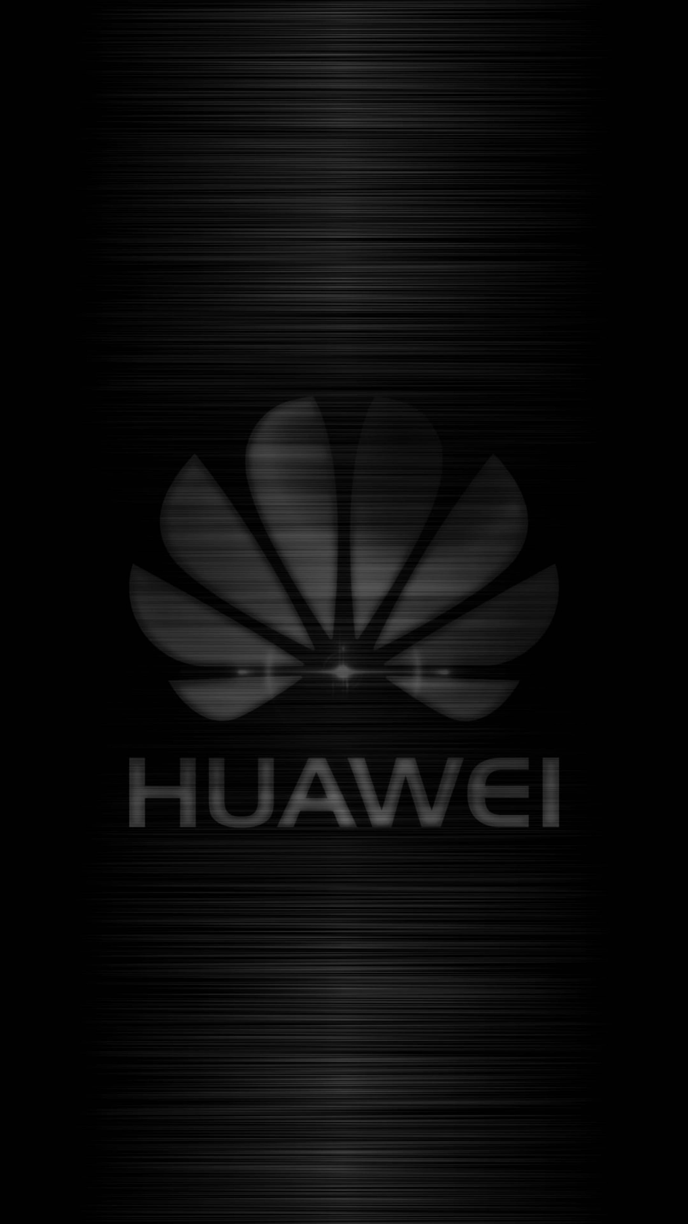 華為P9 Lite灰色標誌 壁紙 — 時尚黑色牆紙，帶有華為標誌、拉絲金屬紋理和柔和光暈。