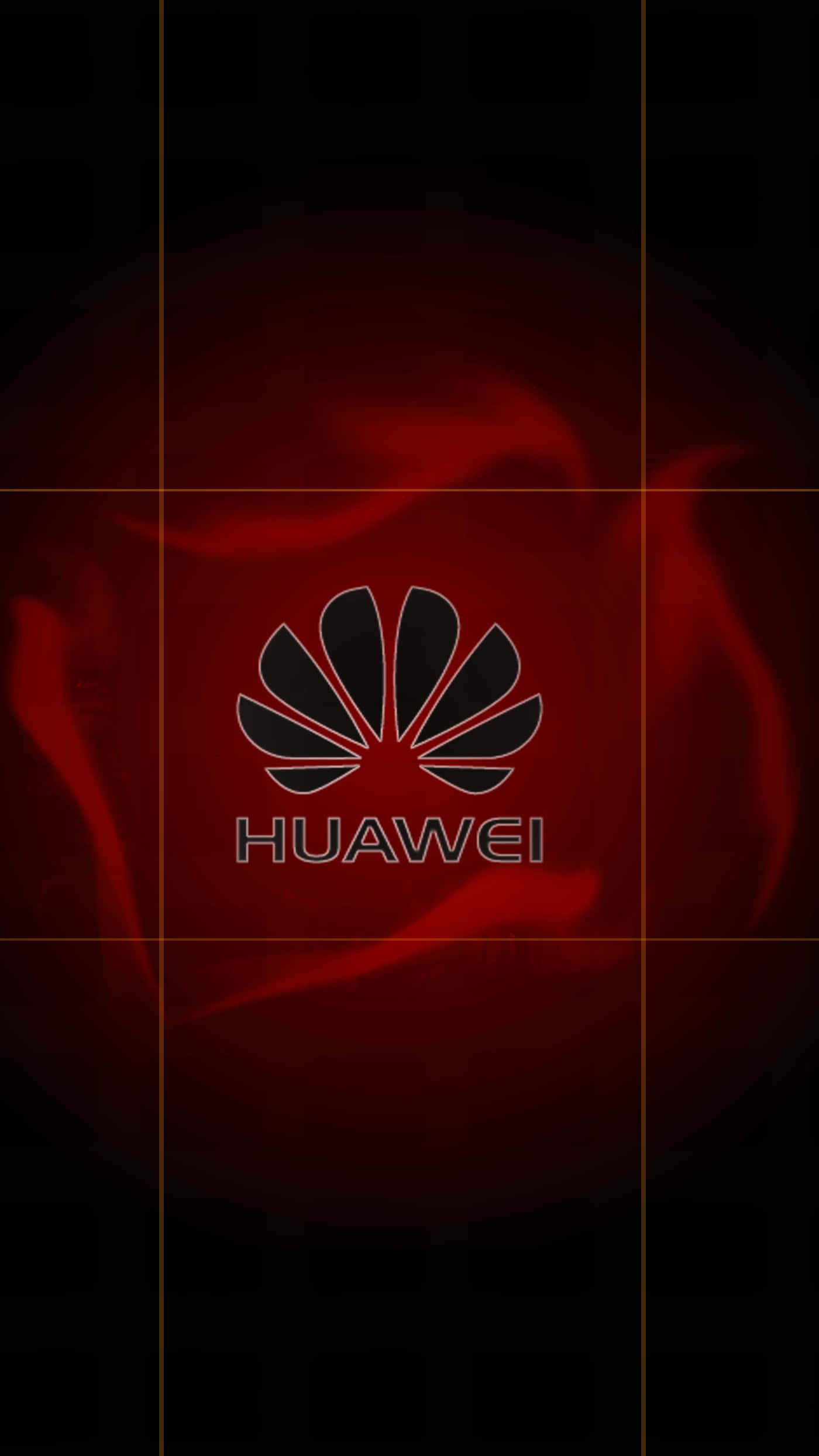 華為標誌浮於雲端 壁紙 — 一個時尚的Huawei標誌在金屬銀色中發光，背景是帶有微弱網格線的深紅色抽象漩渦。