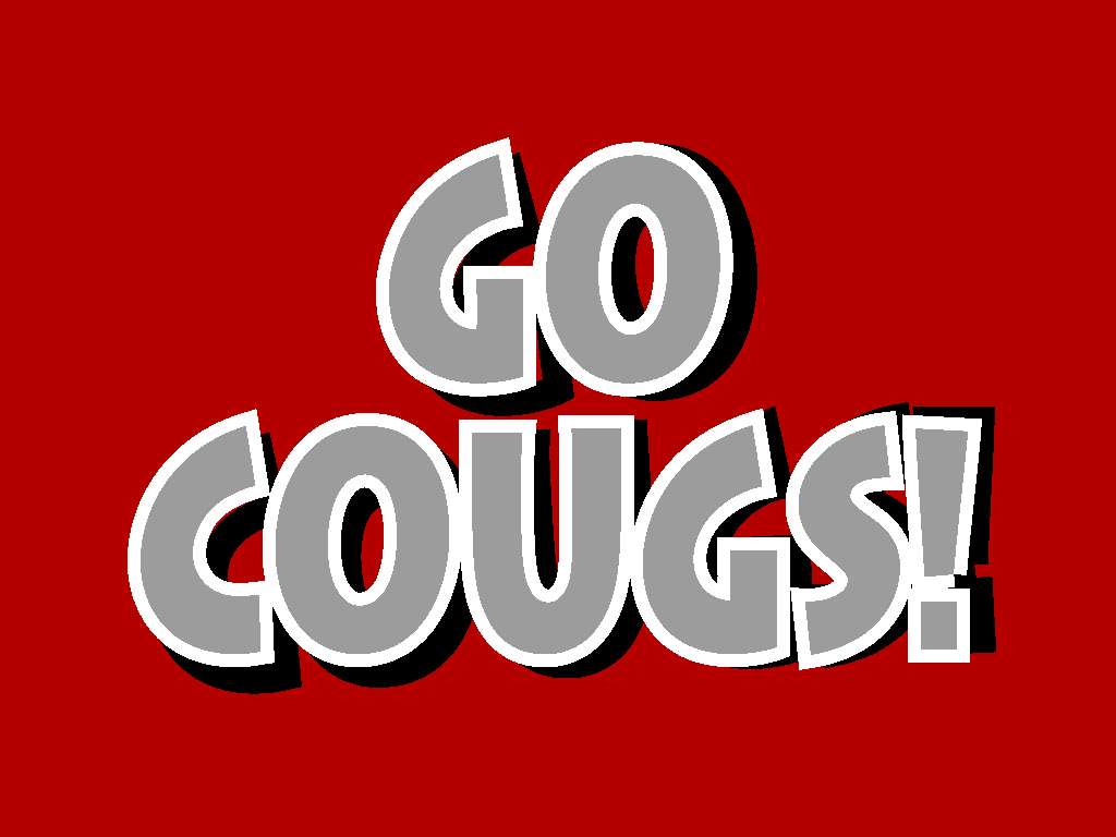 華盛頓州立大學「Go Cougs!」標語 壁紙 — 純紅色背景上，帶有白色輪廓和黑色陰影的粗體灰色 3D 文字 'GO COUGS!'。