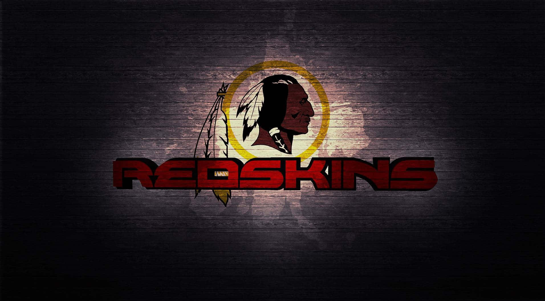 Redskins標誌在深色木質背景上帶發光效果