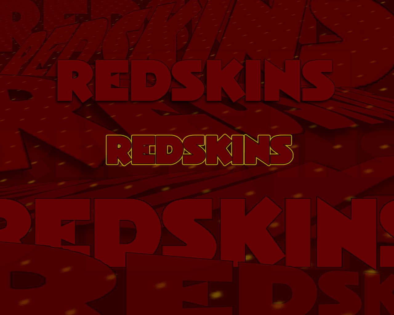 紅色和金色 3D 重複文字標誌，在深紅色背景上寫著 redskins
