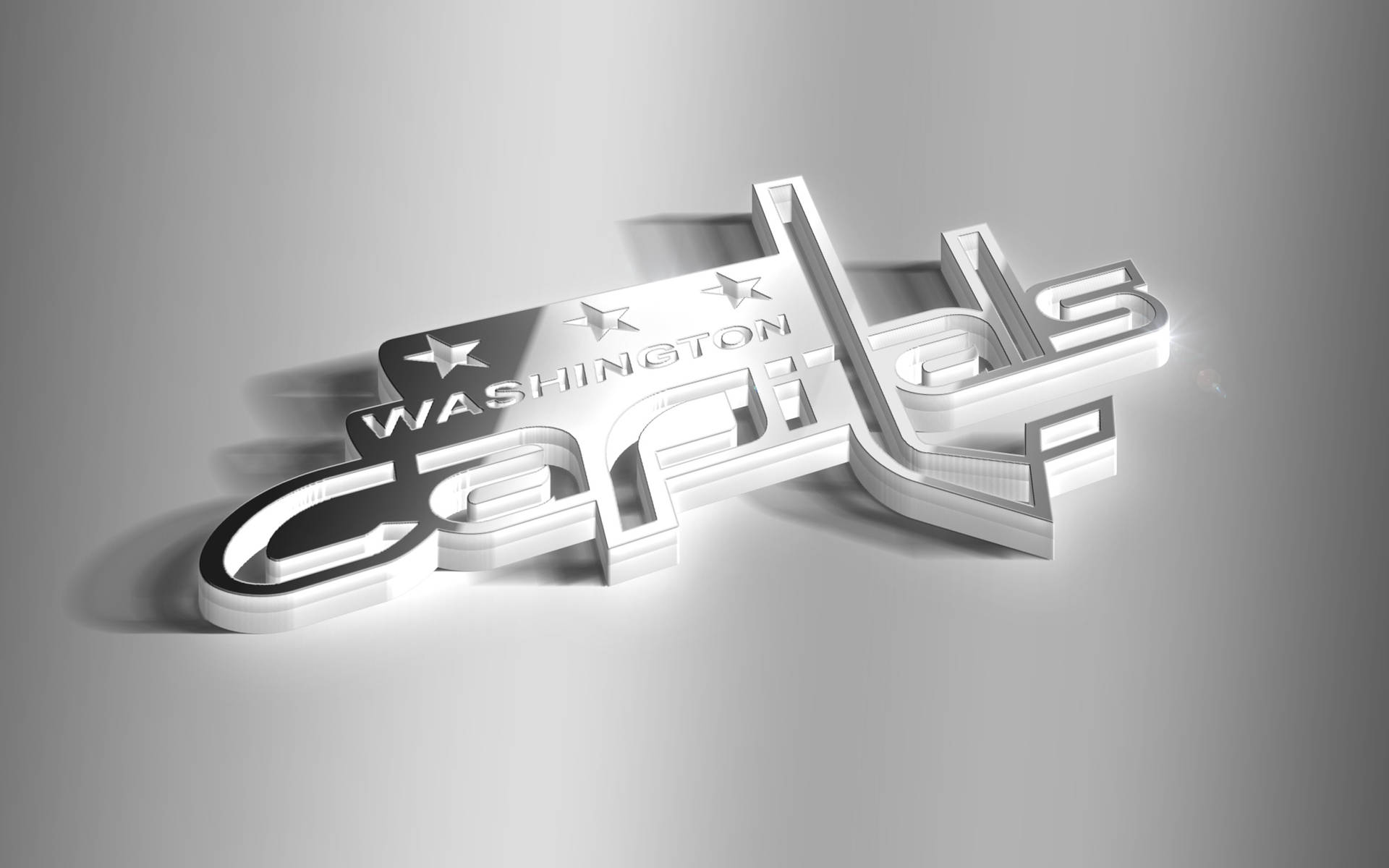 金屬銀色3D渲染的華盛頓首都隊標誌，帶有柔和的光線和陰影。