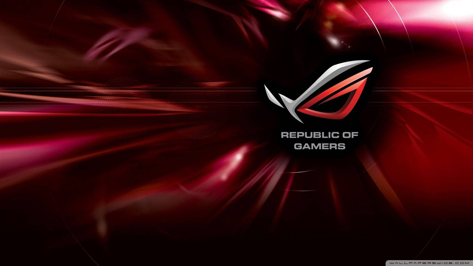 Republic of Gamers 標誌在深色背景上帶有紅色光條