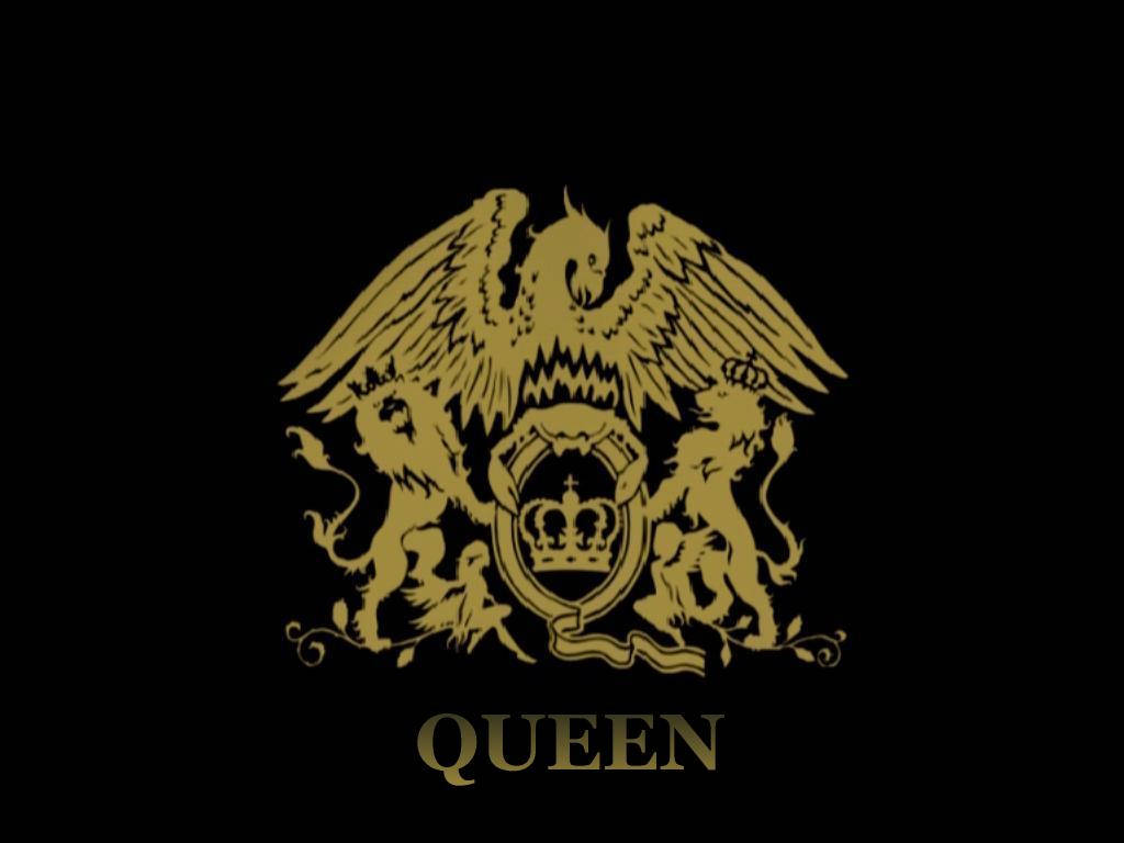 金色Queen樂隊標誌，黑色背景上有獅鷲和獅子。