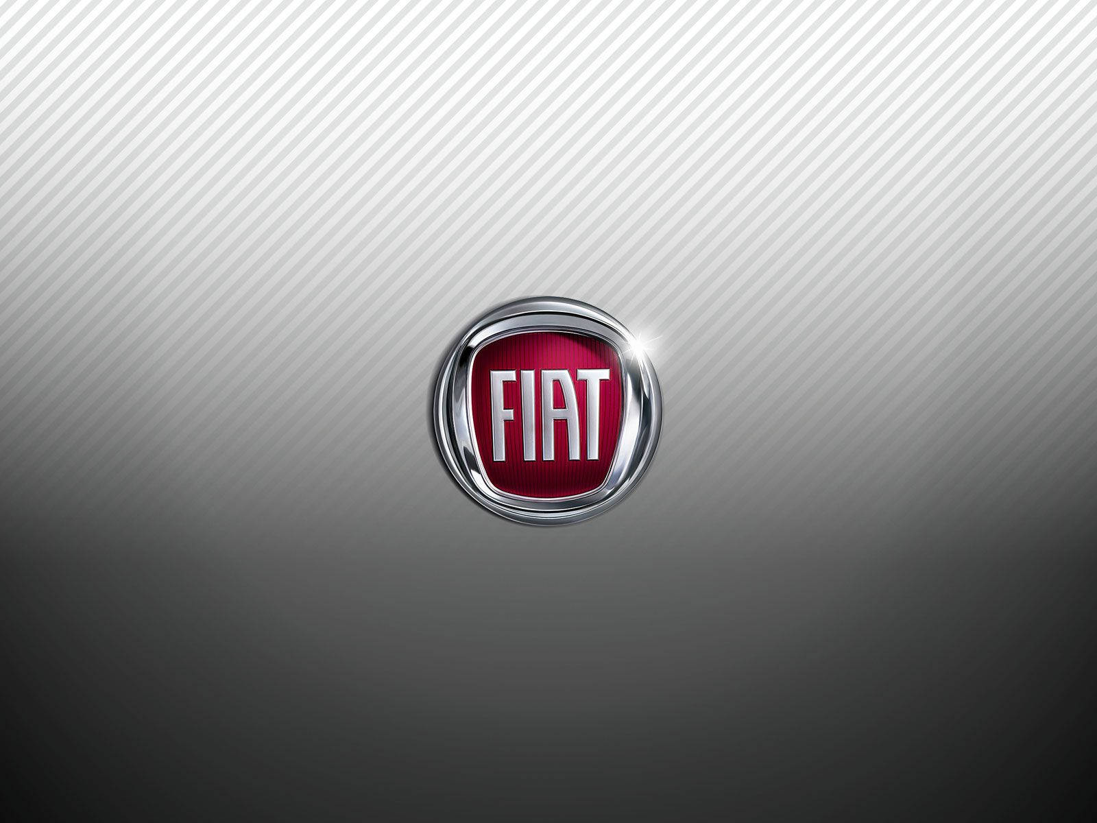 Fiat標誌徽章，位於帶有對角線條紋的金屬灰色背景上。
