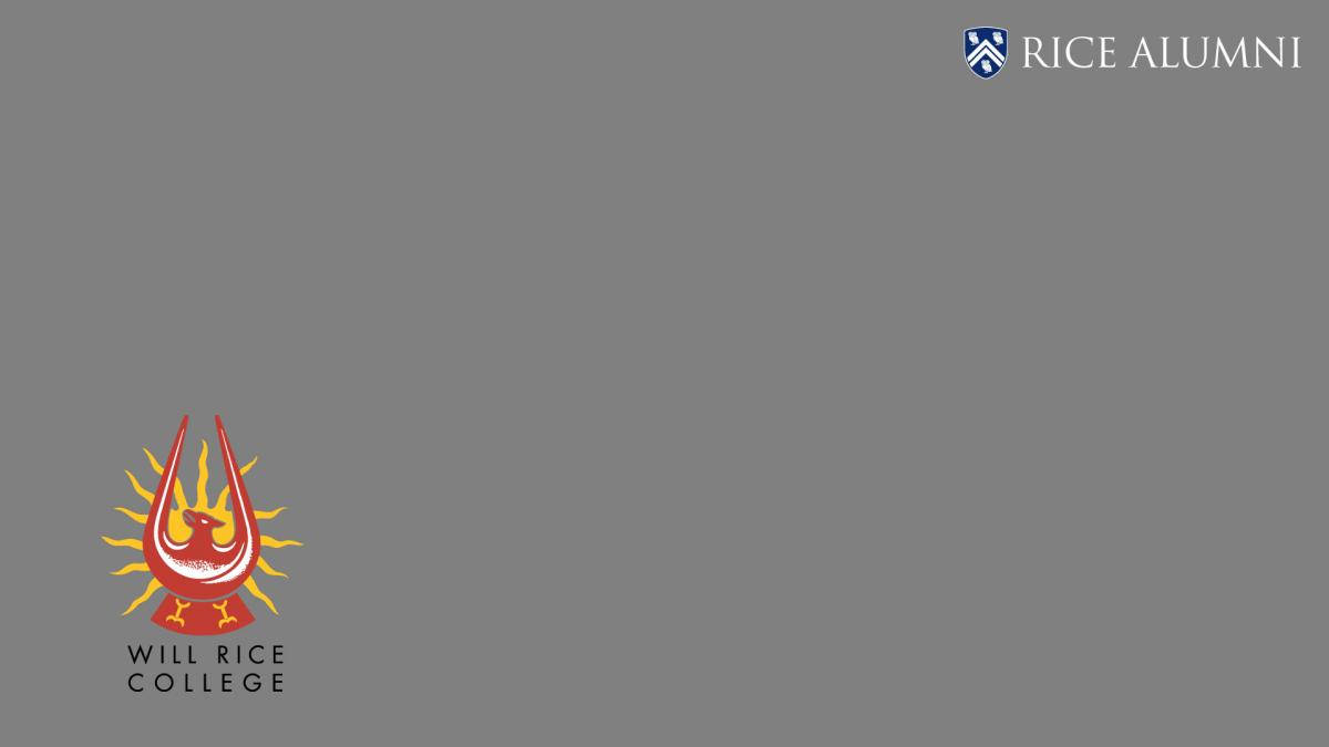 灰色背景上的Will Rice College及Rice Alumni標誌。