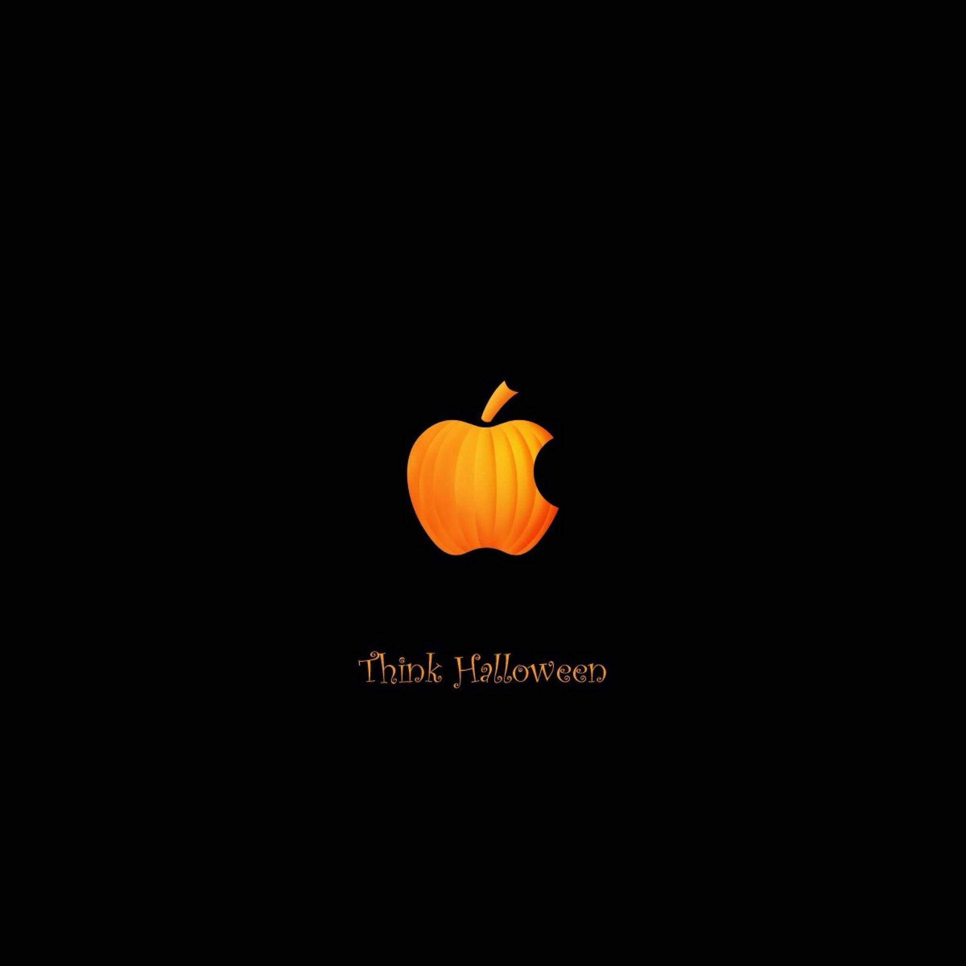 發光橙色南瓜標誌，帶有「Think Halloween」文字，黑色背景。