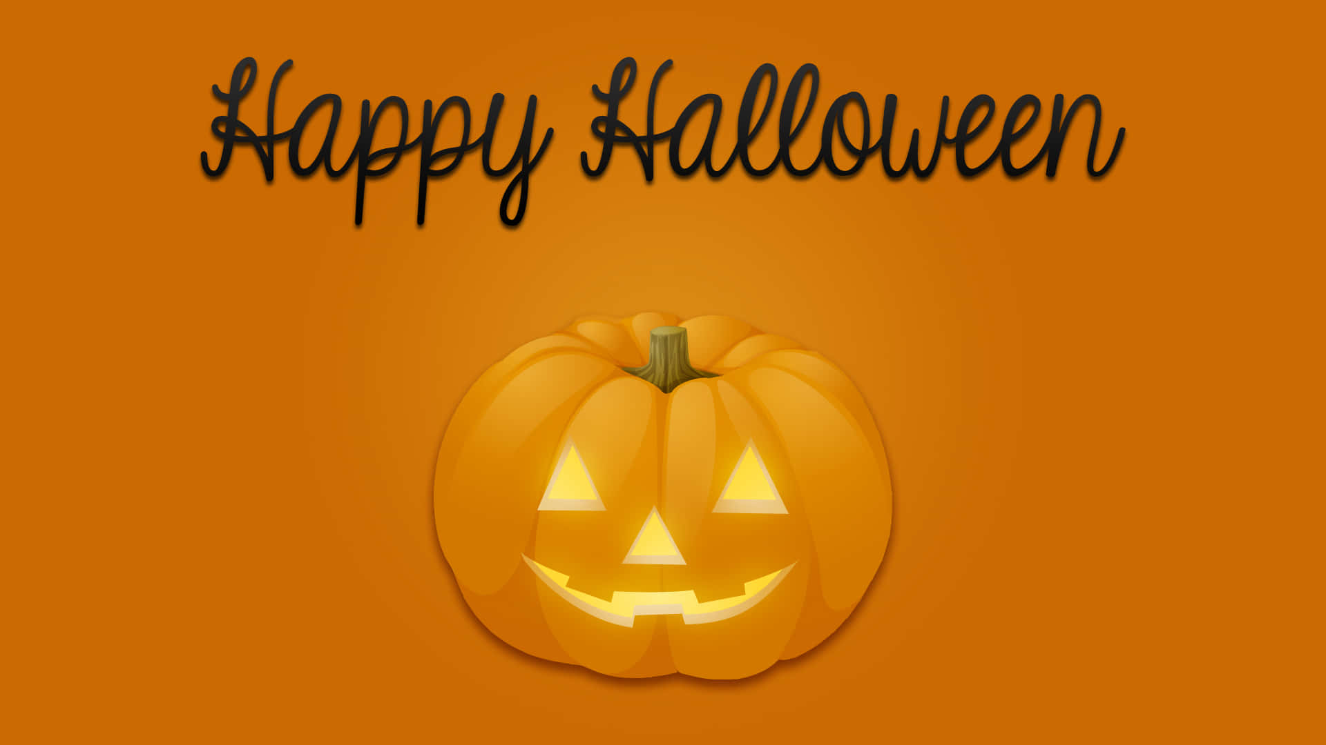 Happy Halloween 文字在微笑的傑克南瓜燈上方，溫暖地發光。
