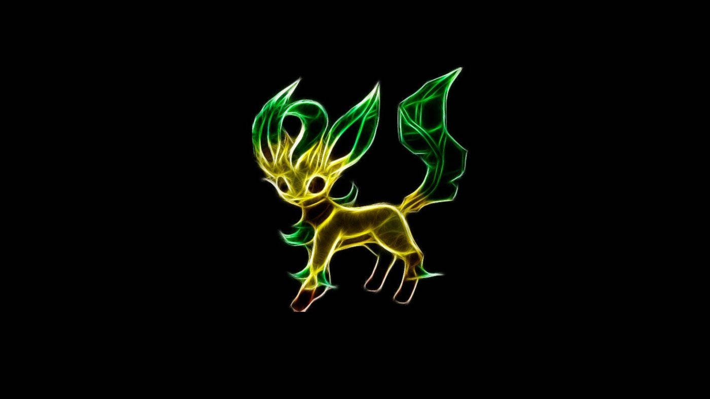 發光螢光狐狸，葉狀耳朵和尾巴，黑色背景