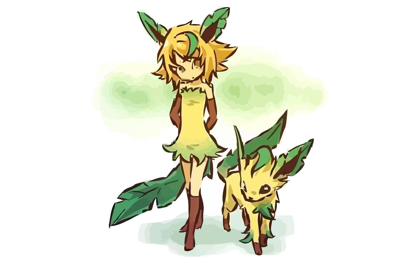 動漫女孩，葉子耳朵和葉子生物。