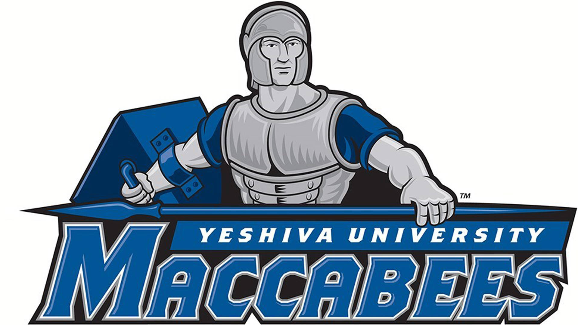 Yeshiva University Maccabees 吉祥物騎士穿著盔甲手持盾牌和長矛