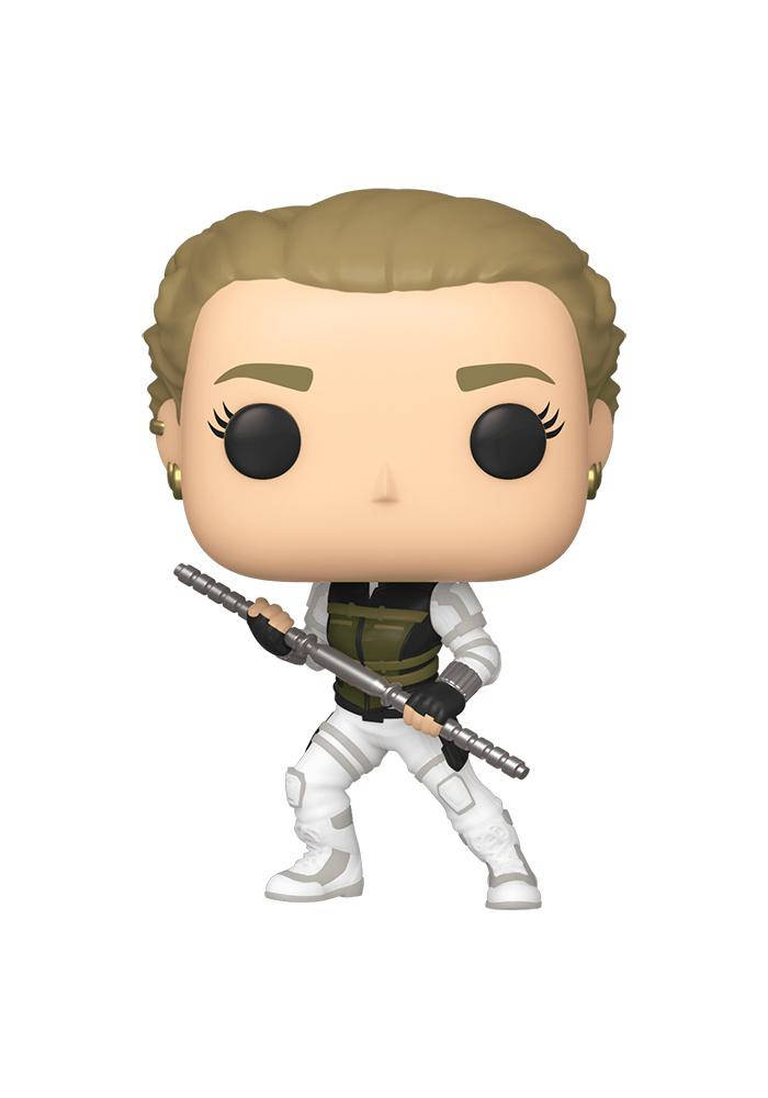 一個白色裝備、手持武器的女兵 Funko Pop 乙烯基公仔。