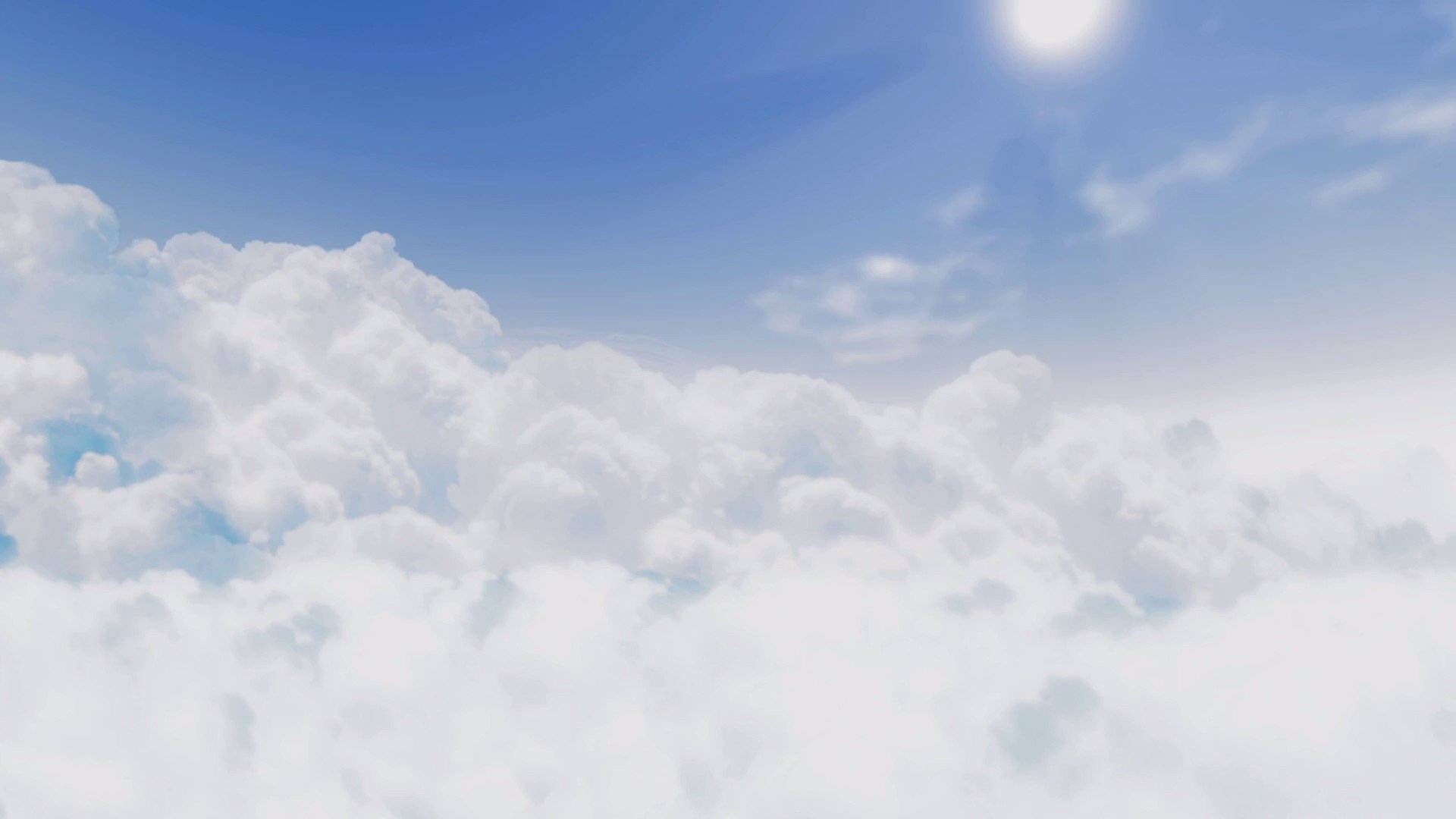 寧靜的天空，有蓬鬆的白雲和明亮的太陽。