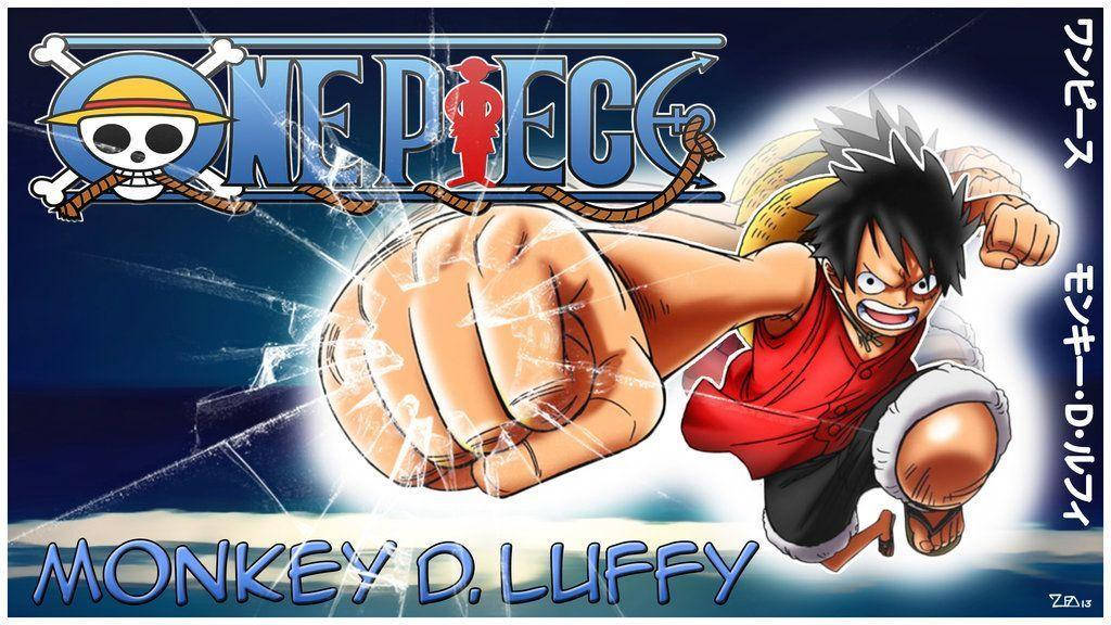 蒙奇·D·路飛以動漫風格向前出拳，身後有One Piece標誌。