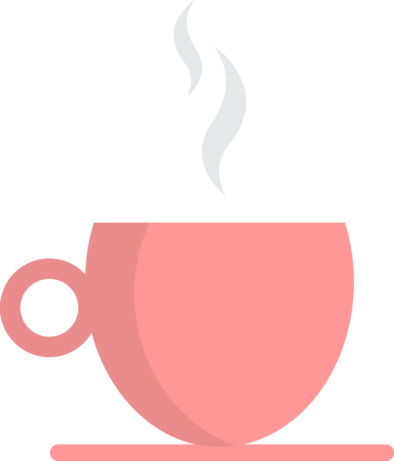 蒸氣茶杯圖標 壁紙 — 一個極簡風格的粉紅色咖啡杯，在純白背景上冒著蒸氣。