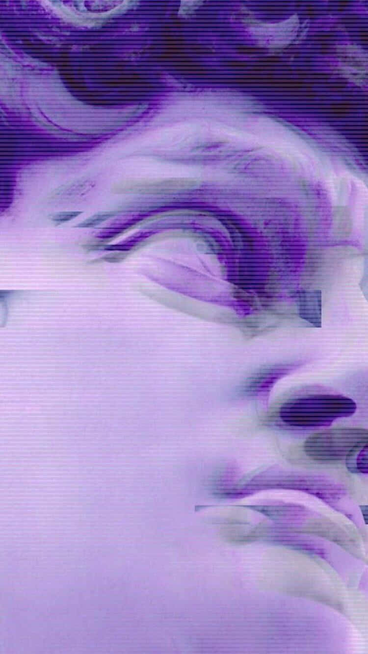 帶有紫色調和數位扭曲的故障效果肖像。