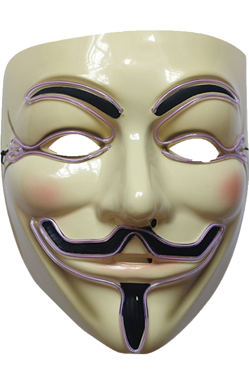 蓋伊·福克斯面具——匿名組織的象徵 壁紙 — 一個帶有紫色飾邊和黑色眼睛及嘴巴鏤空的亮面奶油色蓋伊·福克斯面具，背景為純黑色。