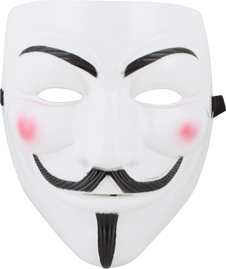 蓋伊·福克斯面具經典匿名象徵 壁紙 — 一個白色 Guy Fawkes 面具，帶有黑色眉毛、鬍子、山羊鬍和粉紅色臉頰，背景透明。