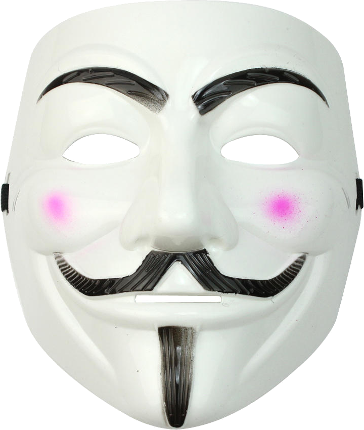 蓋伊·福克斯面具經典符號 壁紙 — 一個白色 Guy Fawkes 面具，帶有黑色眉毛、鬍鬚和山羊鬍，臉頰上有粉紅色胭脂印記，背景為純色。
