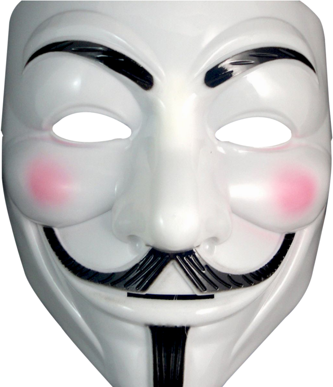 蓋伊·福克斯面具經典設計 壁紙 — 一個亮面白色蓋伊·福克斯面具，帶有粉紅色臉頰和黑色鬍子，背景為黑色。