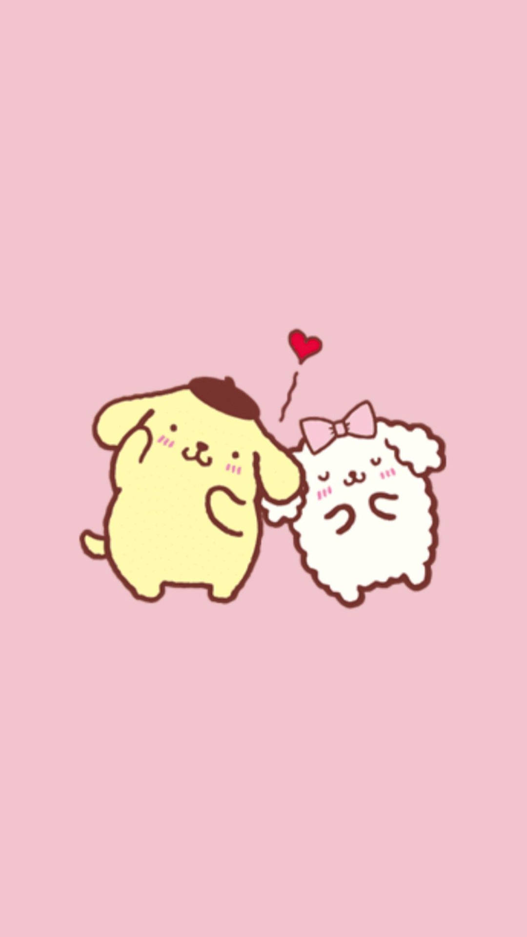 兩隻卡通動物挨擦，中間有個漂浮嘅心形。 — 布甸狗 GIF 壁紙