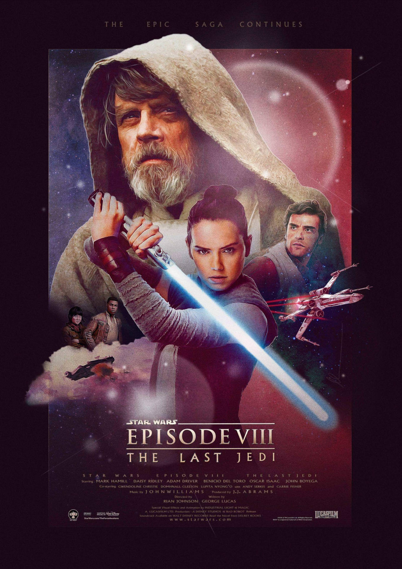 星際大戰海報， featuring Luke Skywalker 和 Rey 在太空中手持光劍。