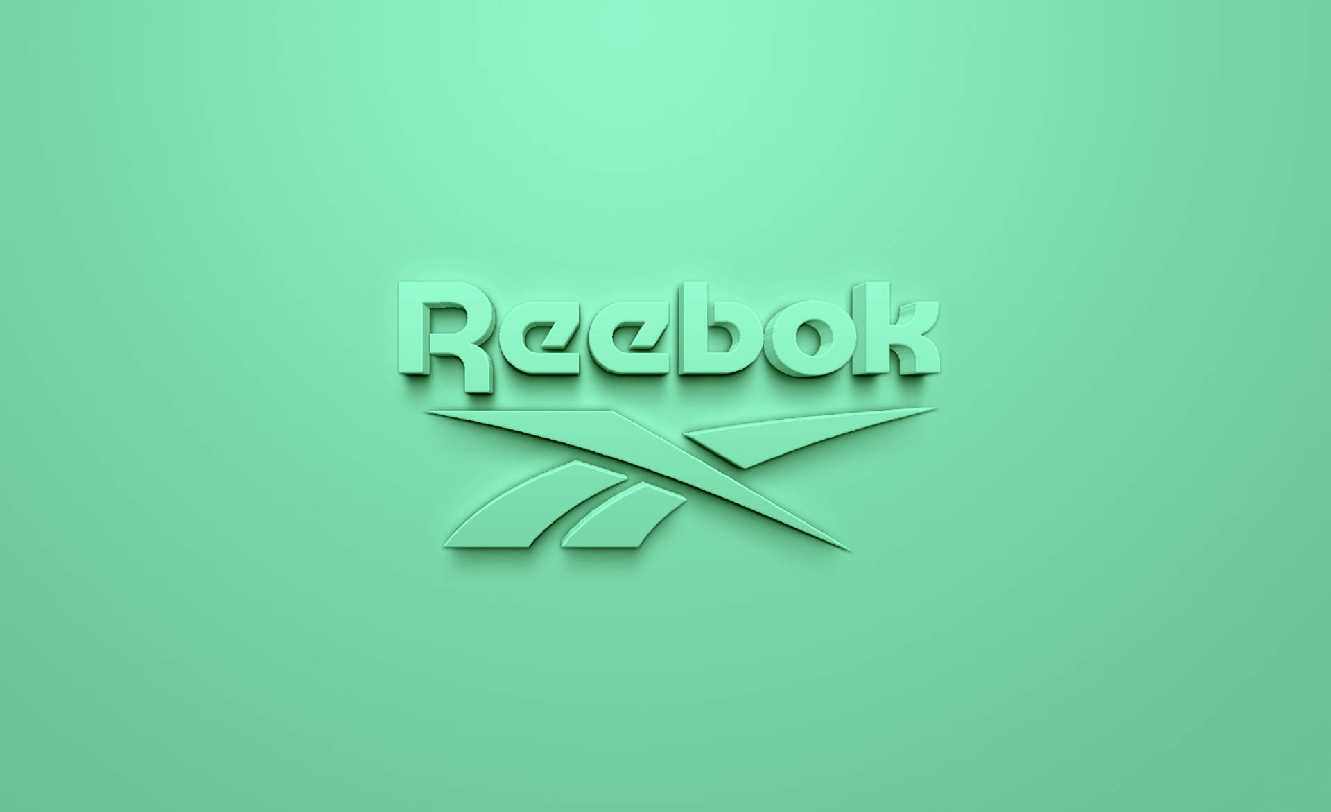 薄荷綠色Reebok標誌，帶3D效果，在漸變背景上