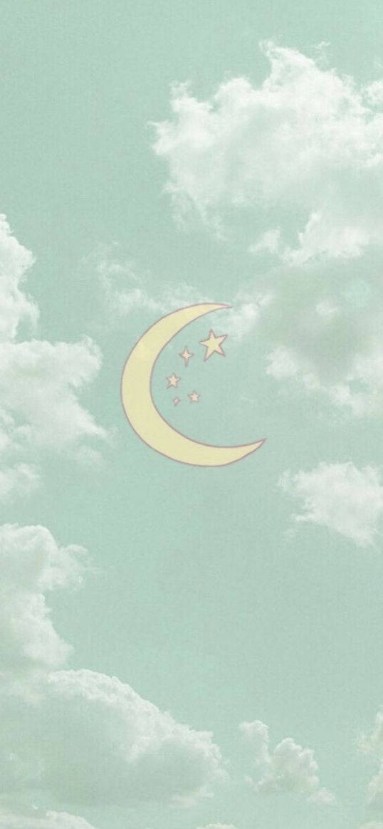有雲同新月同星星嘅粉彩天空。