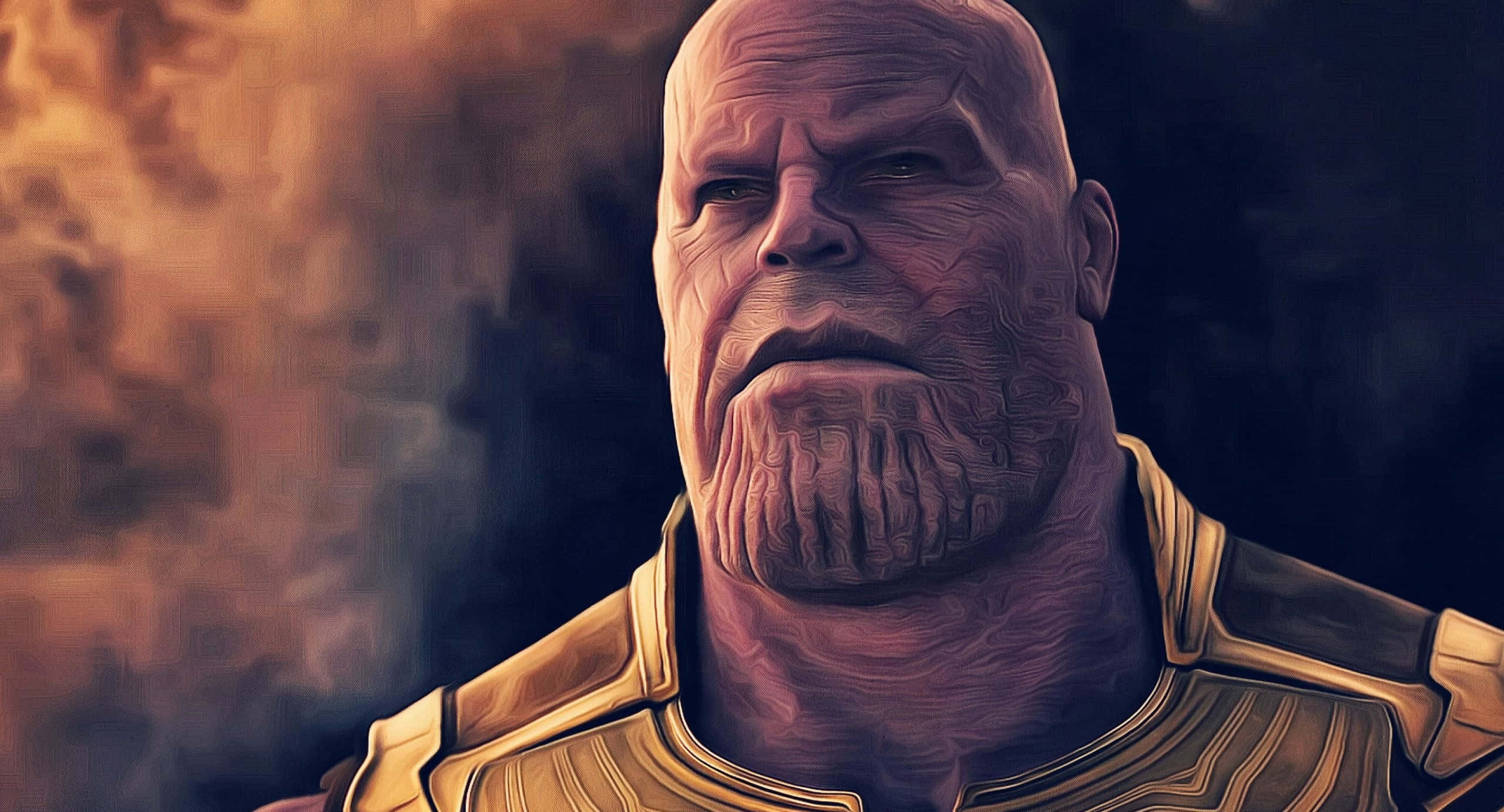 Thanos 桌布 壁紙 — 薩諾斯嘅特寫，表情嚴肅，背景係煙霧瀰漫嘅火焰。
