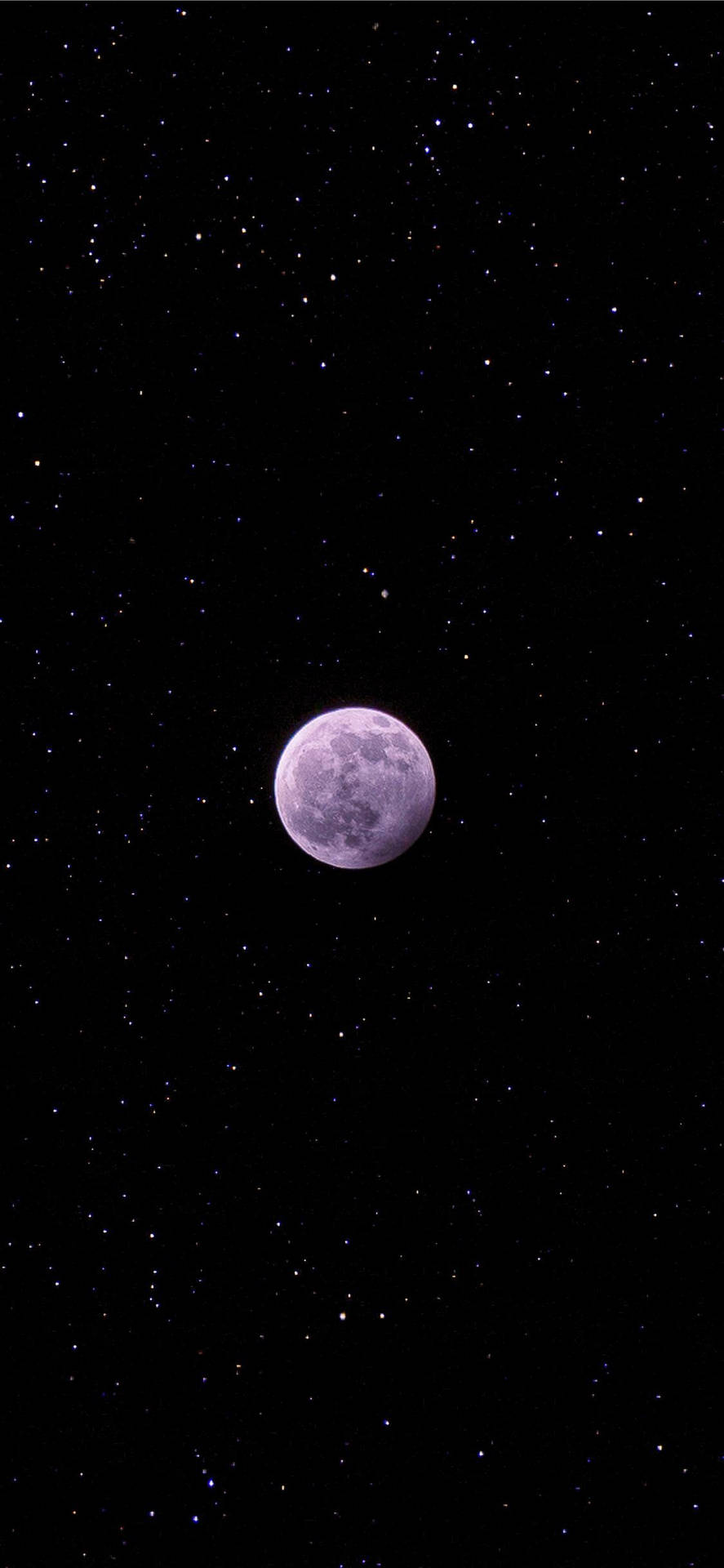 紫色月亮在黑暗夜空中被星星環繞