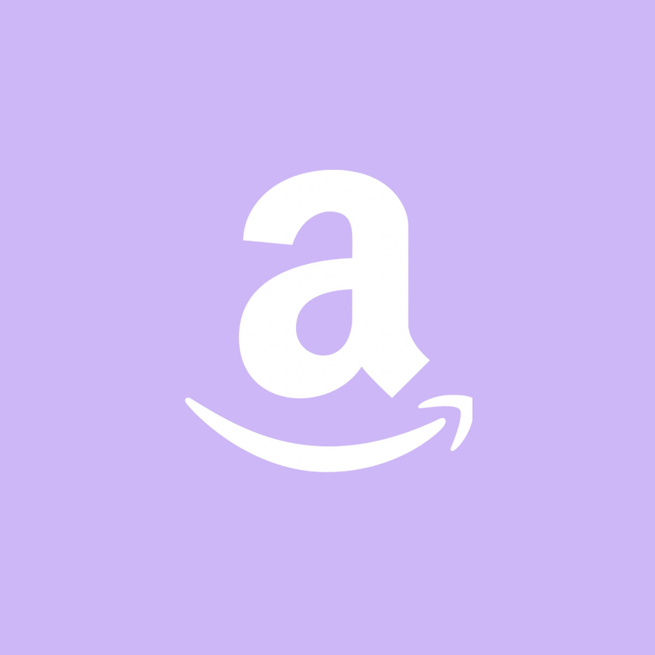 薰衣草色Amazon標誌 壁紙 — 一個極簡的白色Amazon標誌，居中在純色薰衣草背景上。