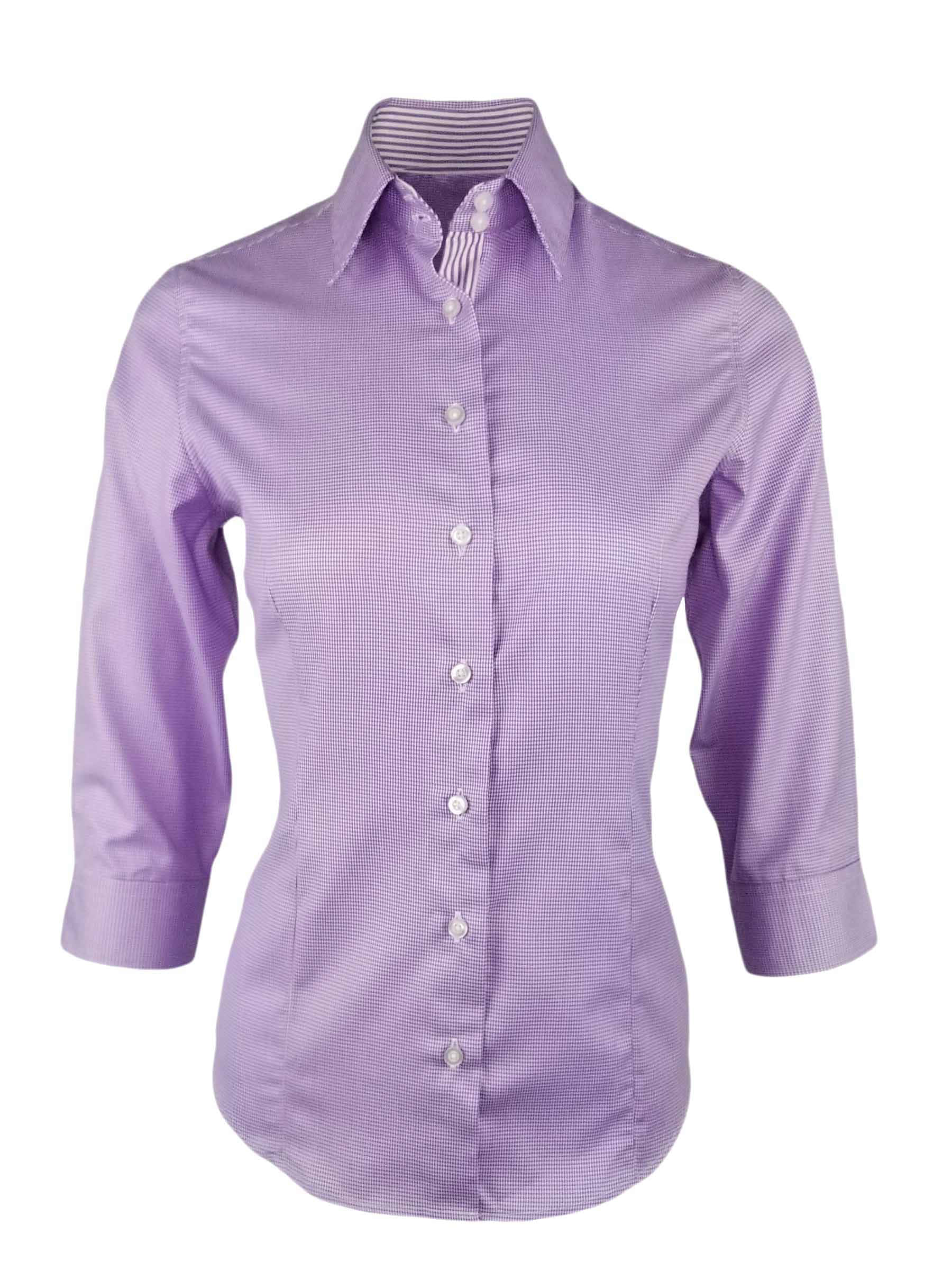 Purple Shirt 桌布 壁紙 — 薰衣草色格仔鈕扣襯衫，三季袖，條紋領，白色背景。