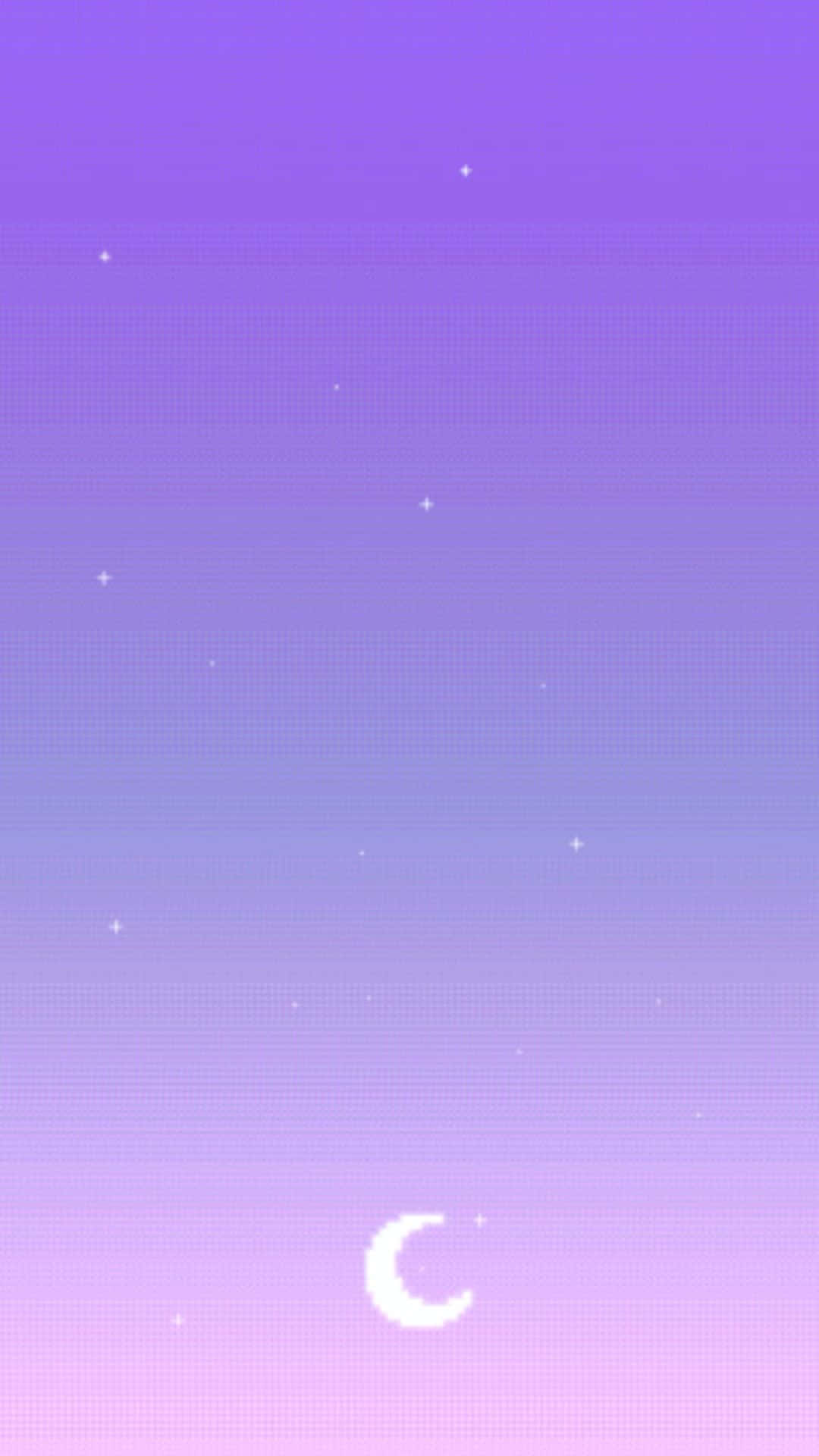 像素藝術夜空，帶有新月和星星，呈現紫色和粉紅色漸變。
