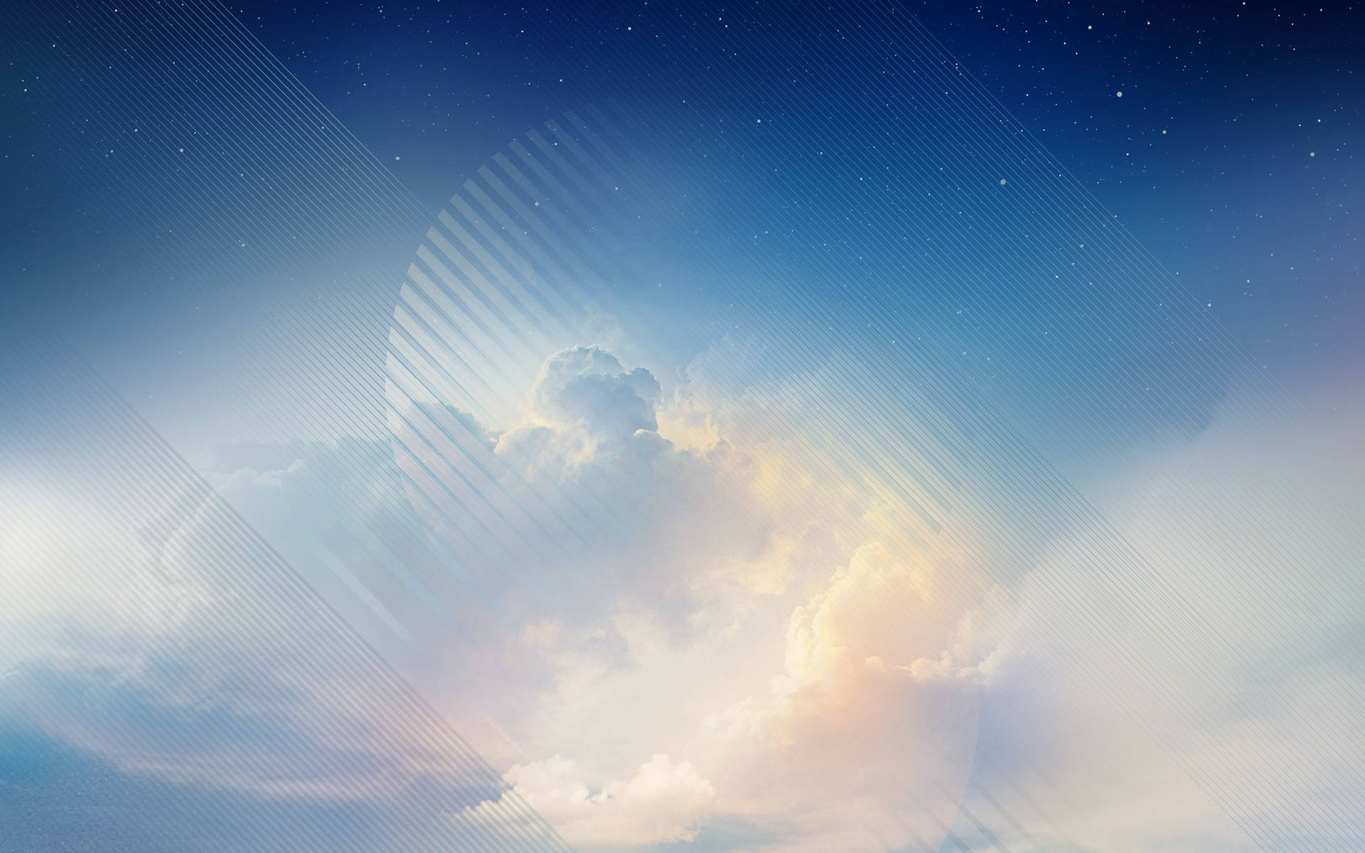 一個天際的天空，帶有發光的雲彩和繁星點點的夜晚，過渡到黎明，伴隨著耀眼的光束。