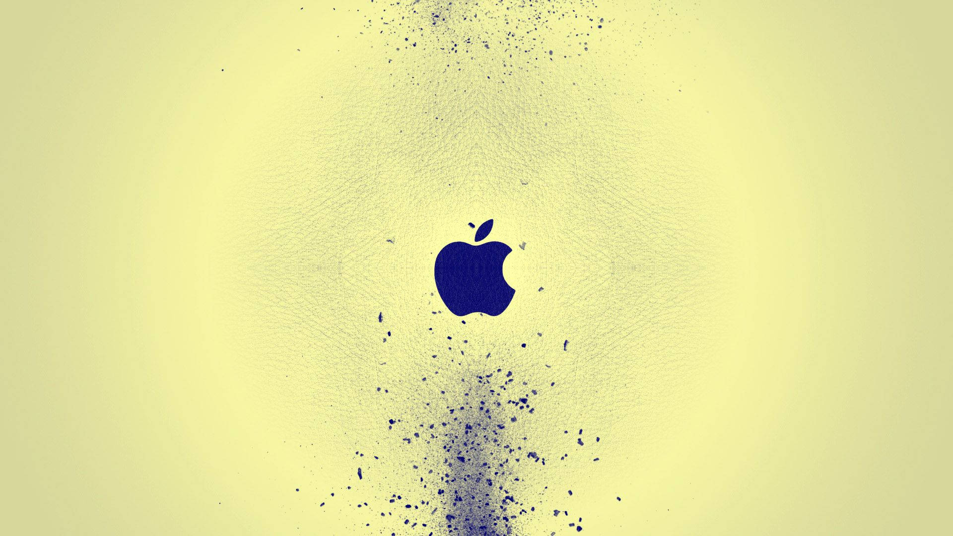 Apple標誌喺黃色紋理背景上溶解成藍色粒子