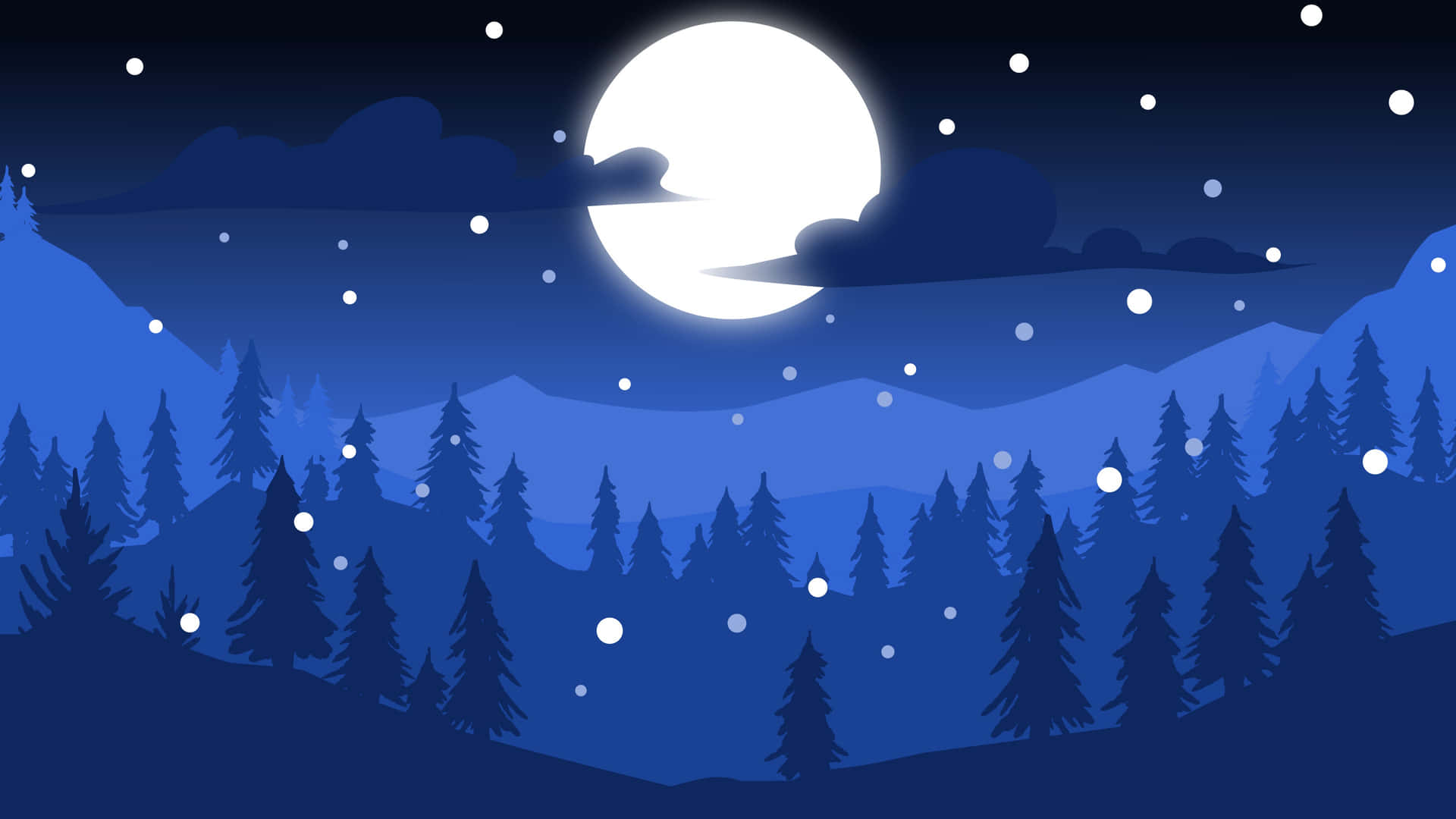 滿月照耀雪松林，夜空繁星