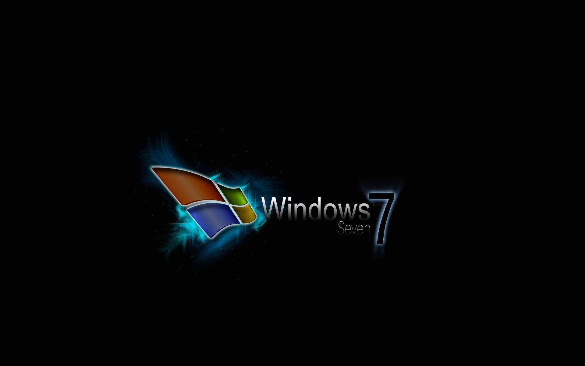 藍焰微軟Windows標誌桌面 壁紙 — Windows 7 標誌在純黑背景上發出電光藍色的能量光芒。