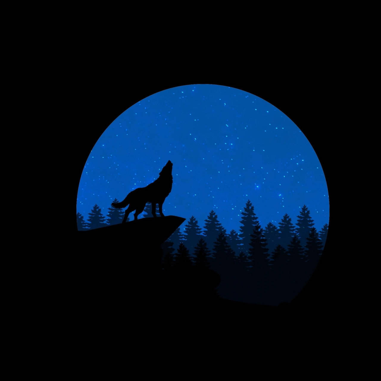 狼在夜晚的懸崖上嚎叫，星空下襯著松樹